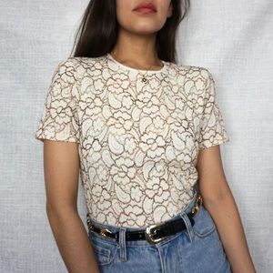 Textured Floral Cream Short Sleeve Shirt